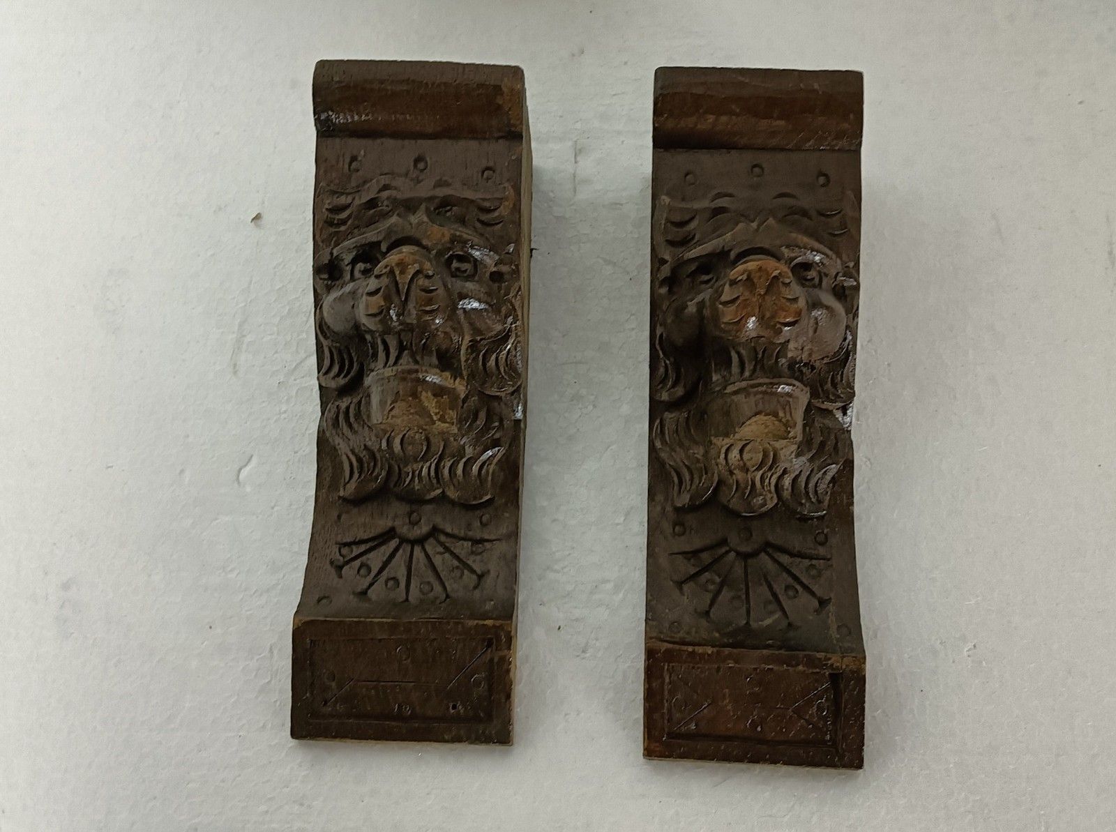 Antique Pair Corbels Hand Carved Wood Architectural Reclaimed Loon Heads Trims L photo vinterior