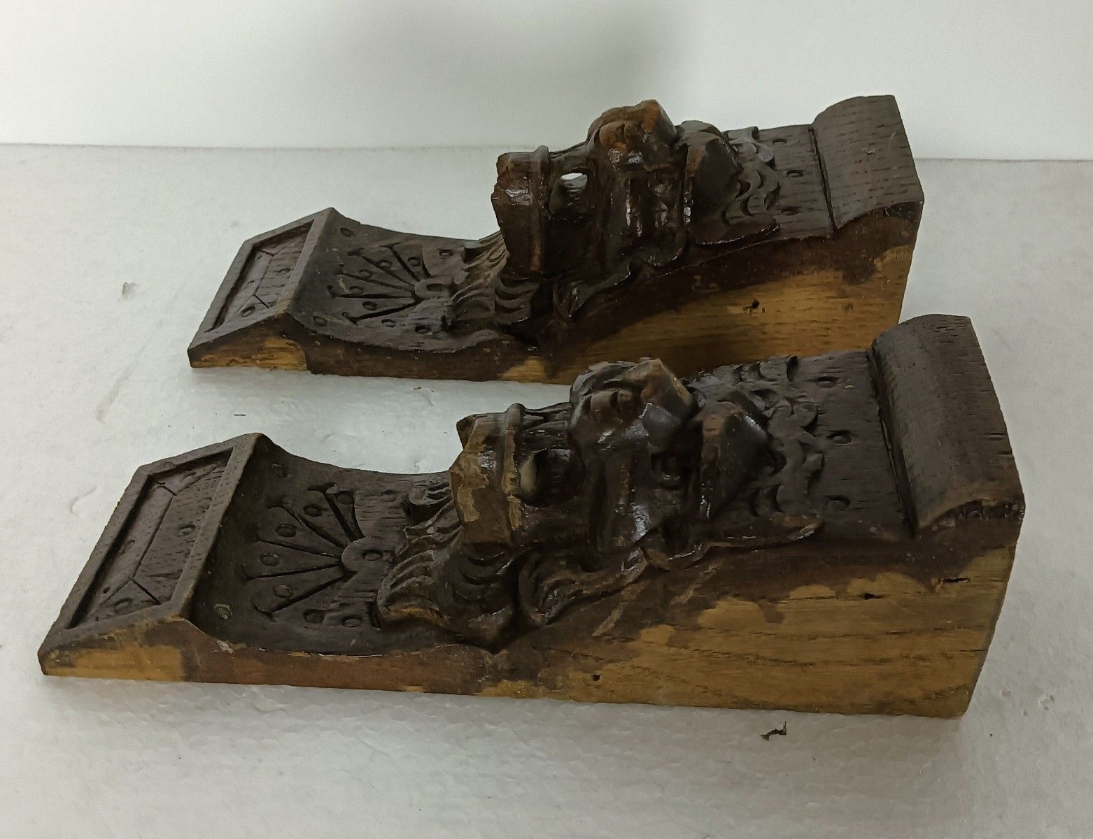 photo for sale Antique Pair Corbels Hand Carved Wood Architectural Reclaimed Loon Heads Trims L
