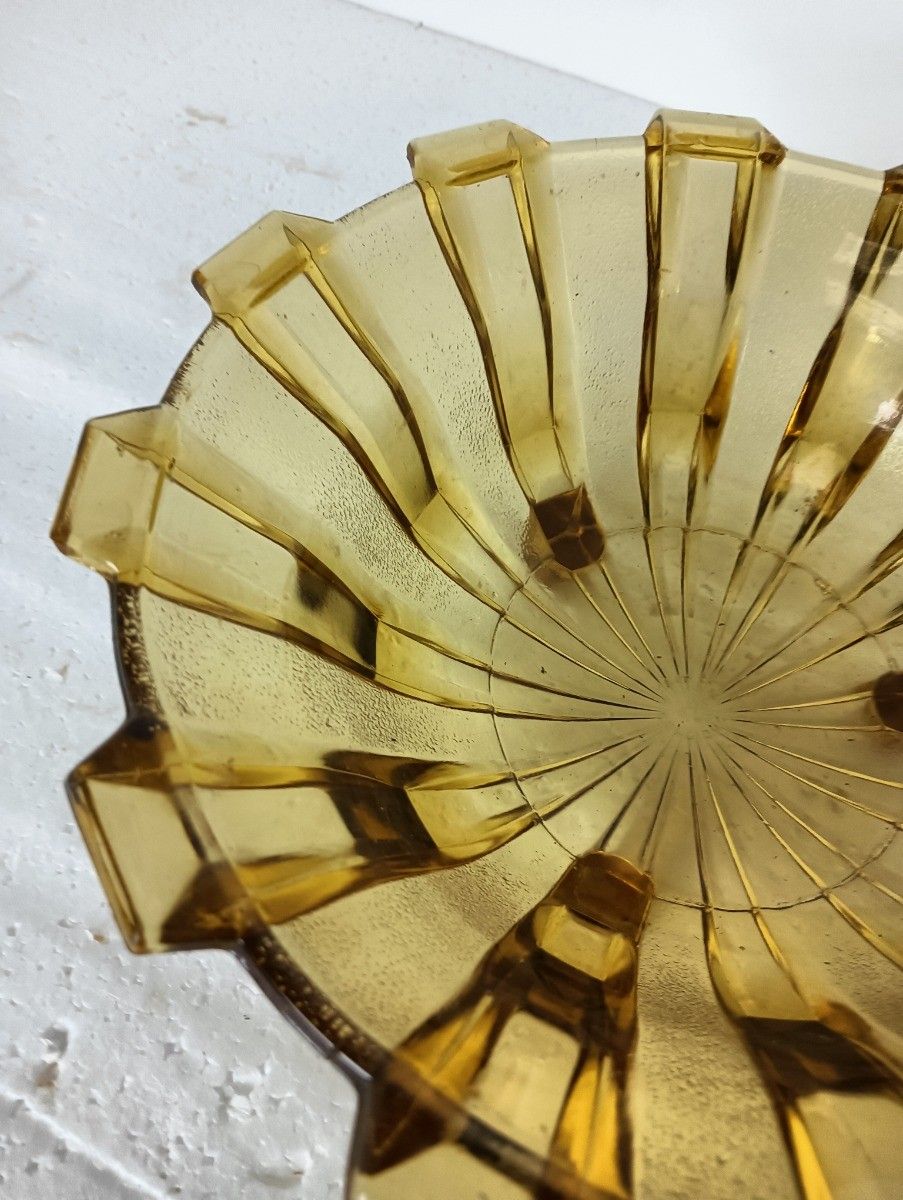 Verrerie De Scailmont Henri Heemskerk Art Deco Schaal, Model Cubiste Brown L photo furniture