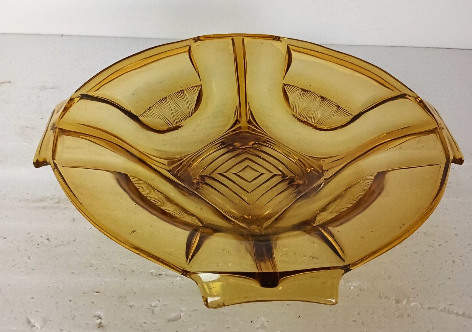 Antique Art Deco Brown Amber Art Glass Dish Serving Platter Cake Stand Stylish photo 91.0