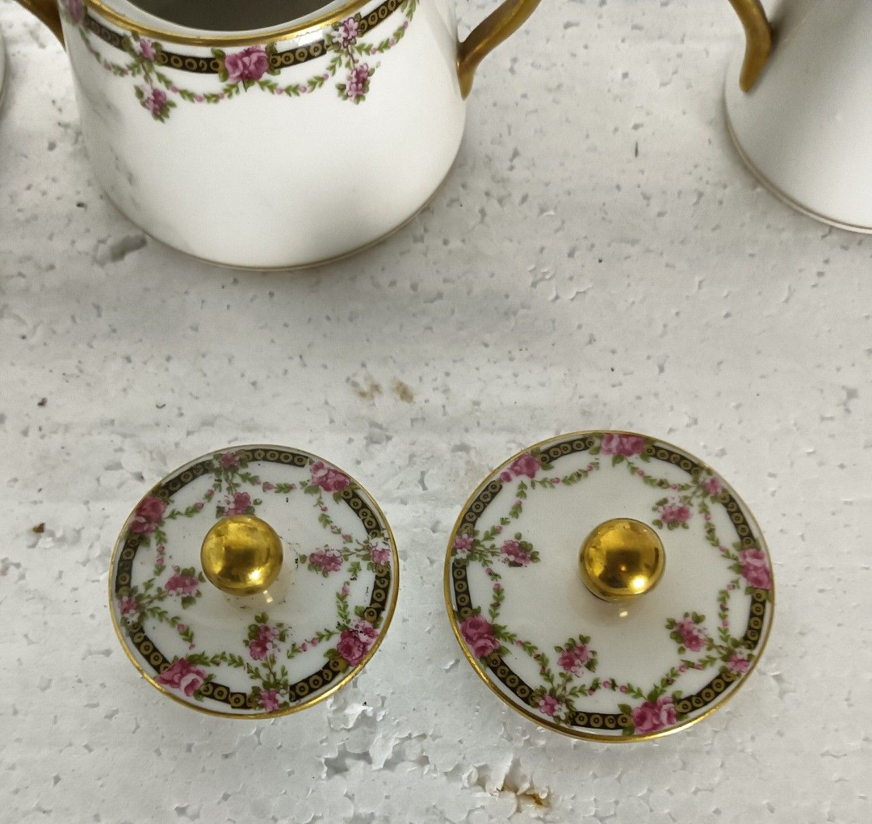 Art Deco Set Of 3 Limoges J.G. France Creamer Sugar Bowl Teaset Delicate Antique photo vintage