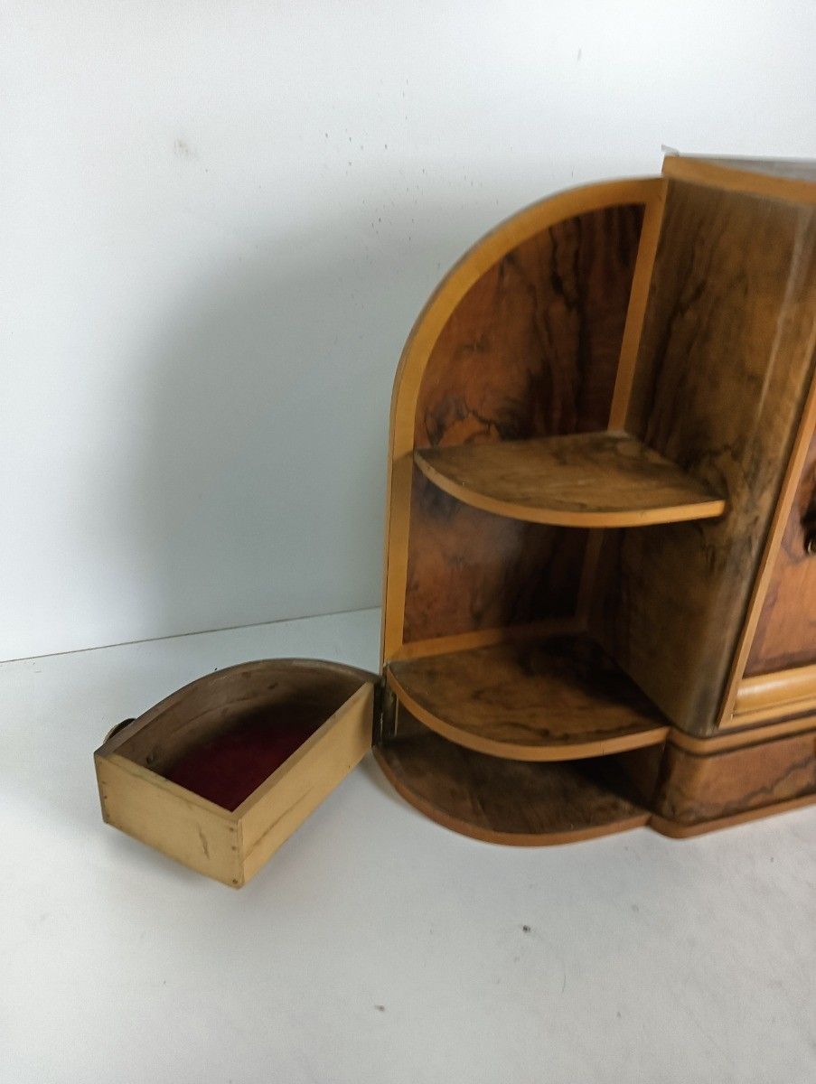 Stunning Antique Art Deco Standing Cabinet Medicine Apothecary Root Wood Wow photo furniture