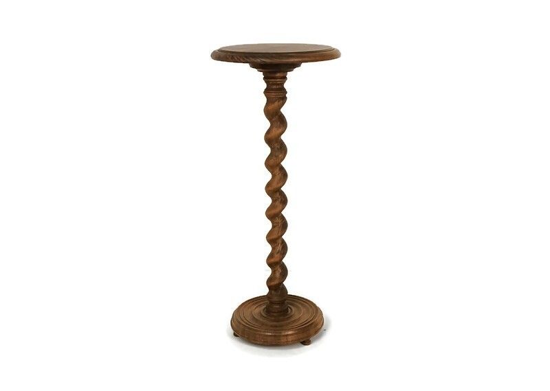 Large Vintage Hand Carved Wooden Barley Twist Pedestal Plant Stand Side Table Ba