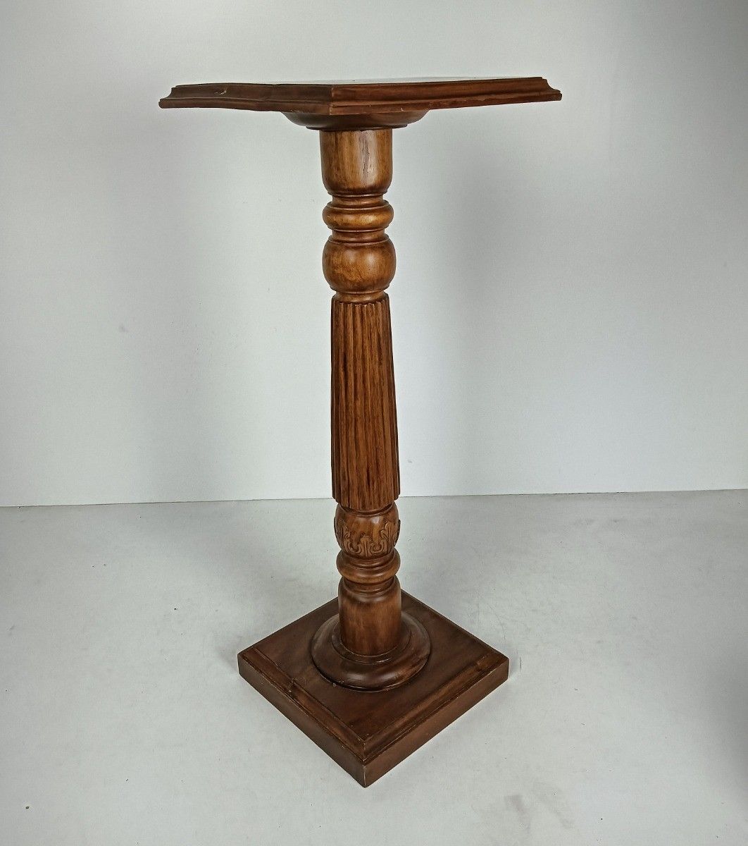 Wooden Pillar Pedestal Display Side Occasional Table Bonsai Plant Stand Ornate V photo vintage
