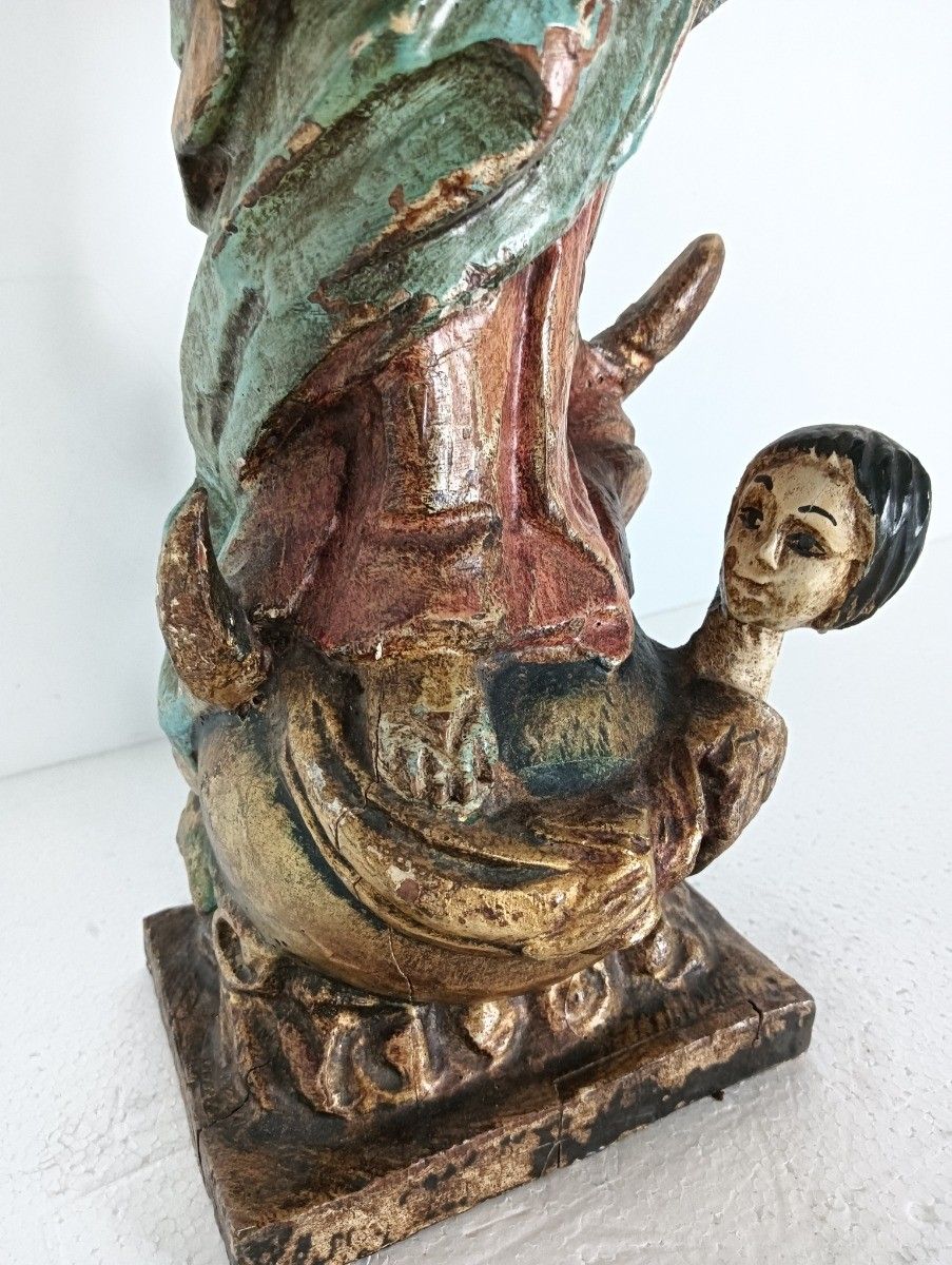 Antique Spanish Wood  Statue Madonna Polychrome Virgin Mary photo vinterior