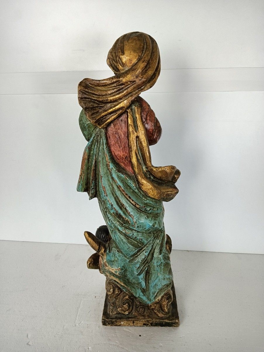 photo furniture Antique Spanish Wood  Statue Madonna Polychrome Virgin Mary