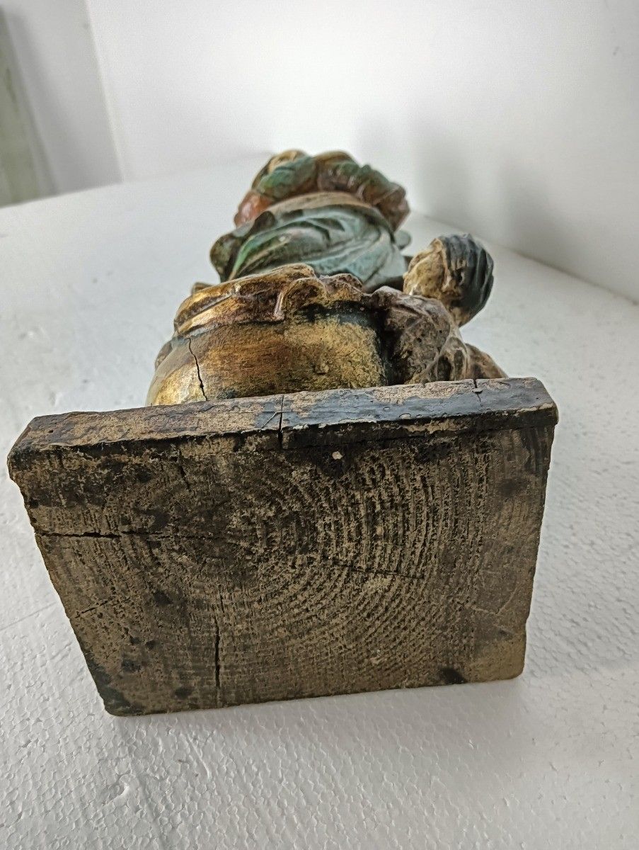 photo for sale Antique Spanish Wood  Statue Madonna Polychrome Virgin Mary