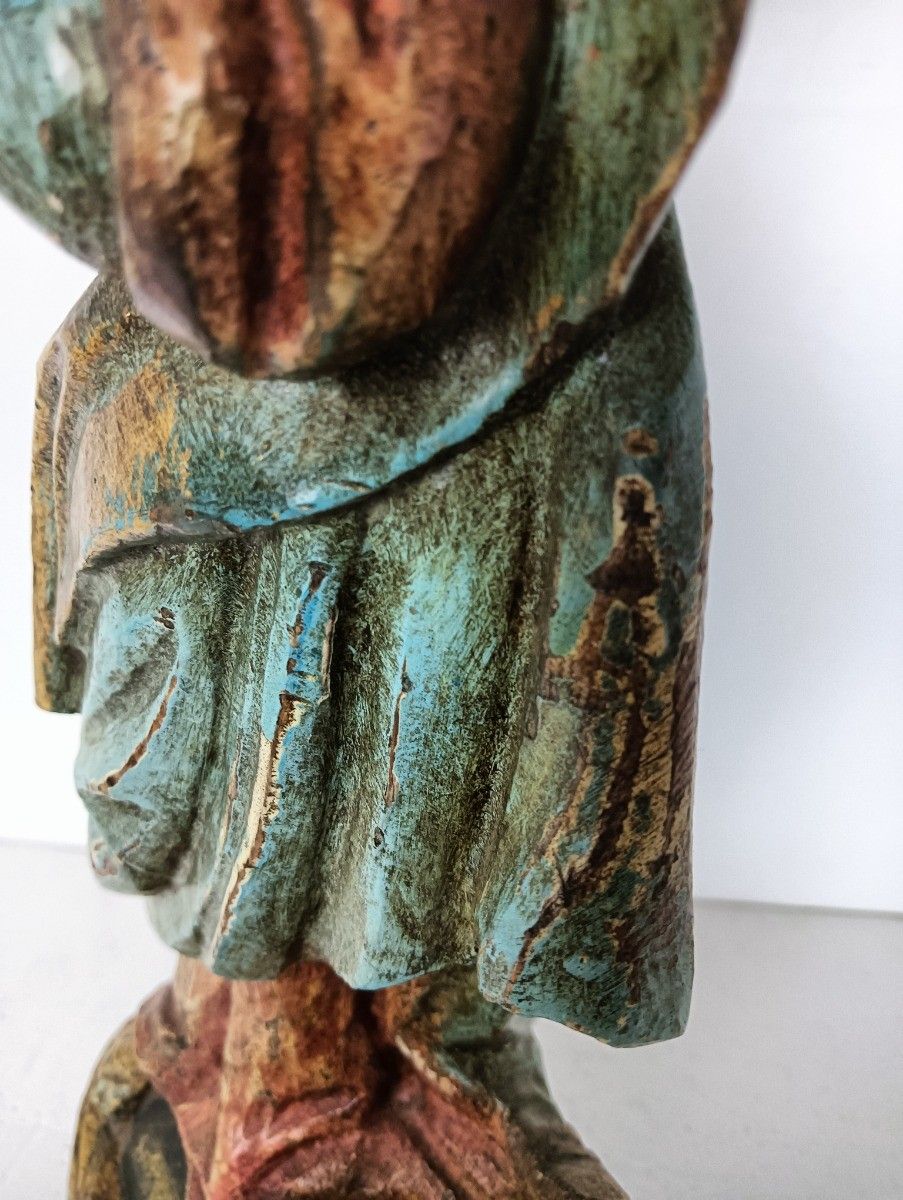 Art Antique Spanish Wood  Statue Madonna Polychrome Virgin Mary photo