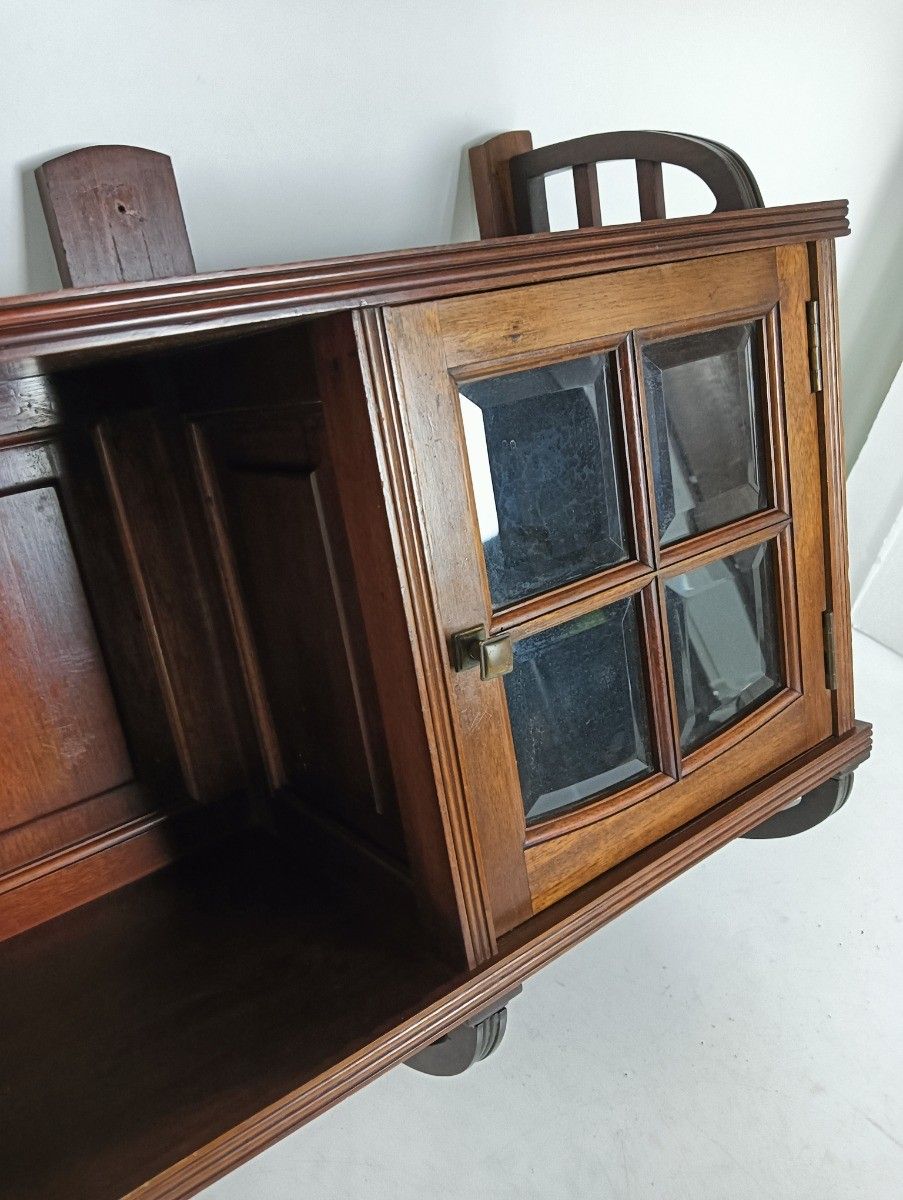 Large Antique Art Deco Cabinet Wall Hanging Display Buffet Beveled Glass Wood photo Furniture
