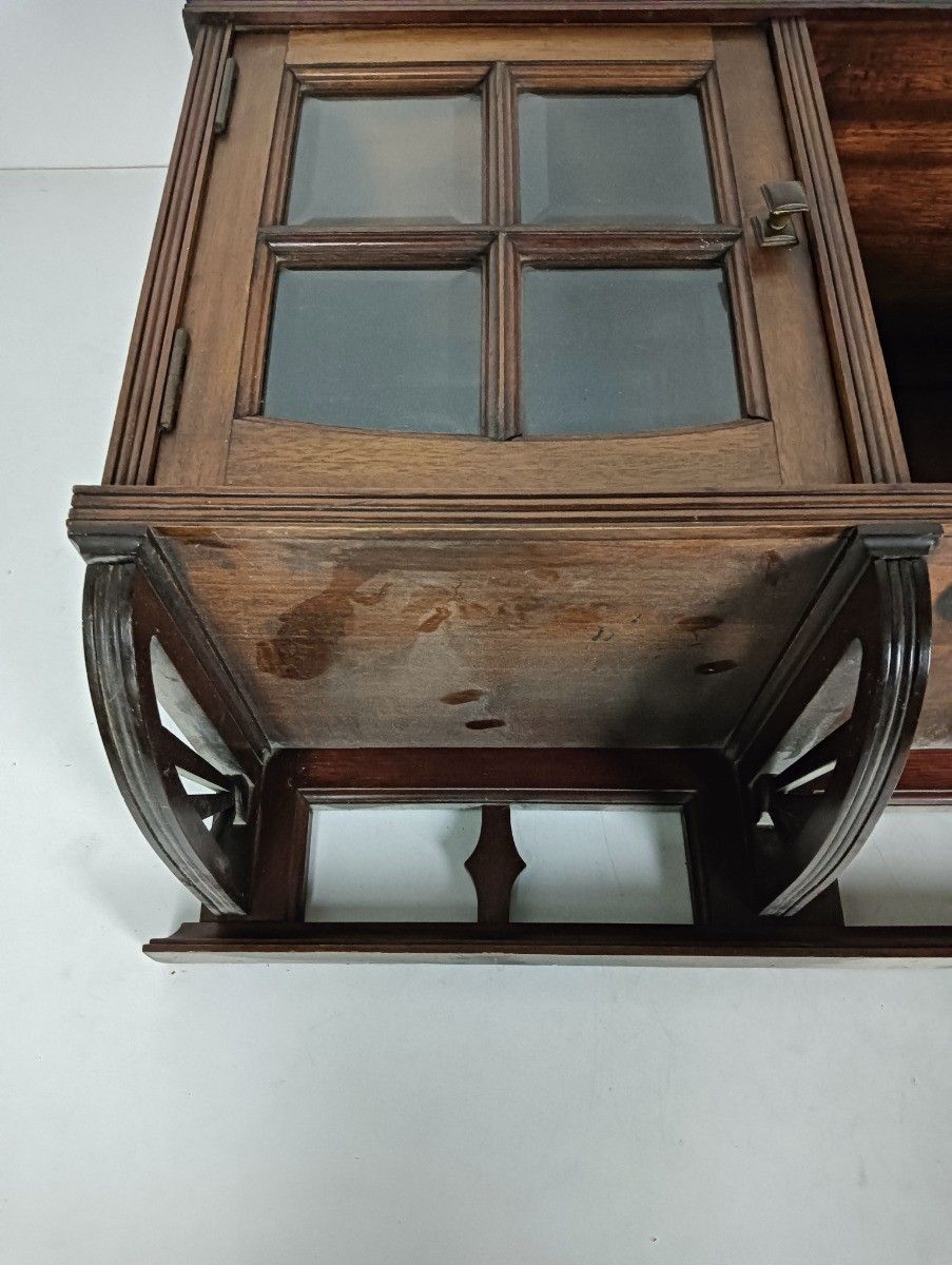 Large Antique Art Deco Cabinet Wall Hanging Display Buffet Beveled Glass Wood photo vintage