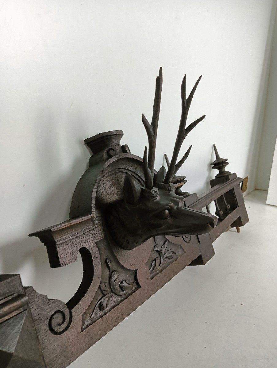 Antique Hand Carved Wooden Pediment Over Door Deer Black Forest Reclaimed Archit photo vinterior