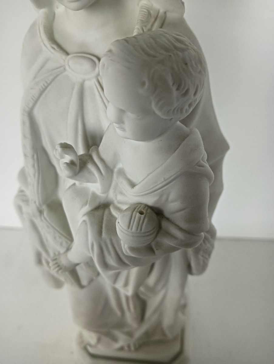 Large Antique French Bisque Porcelain Statue Madonna Virgin Mary Infant Jesus photo Art