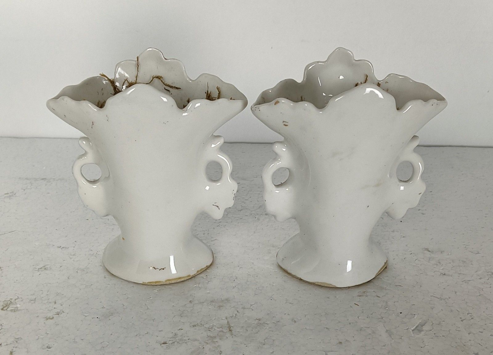 Couple Antique Vieux Paris Porcelain Fan Flair Bridal Vases  France photo furniture