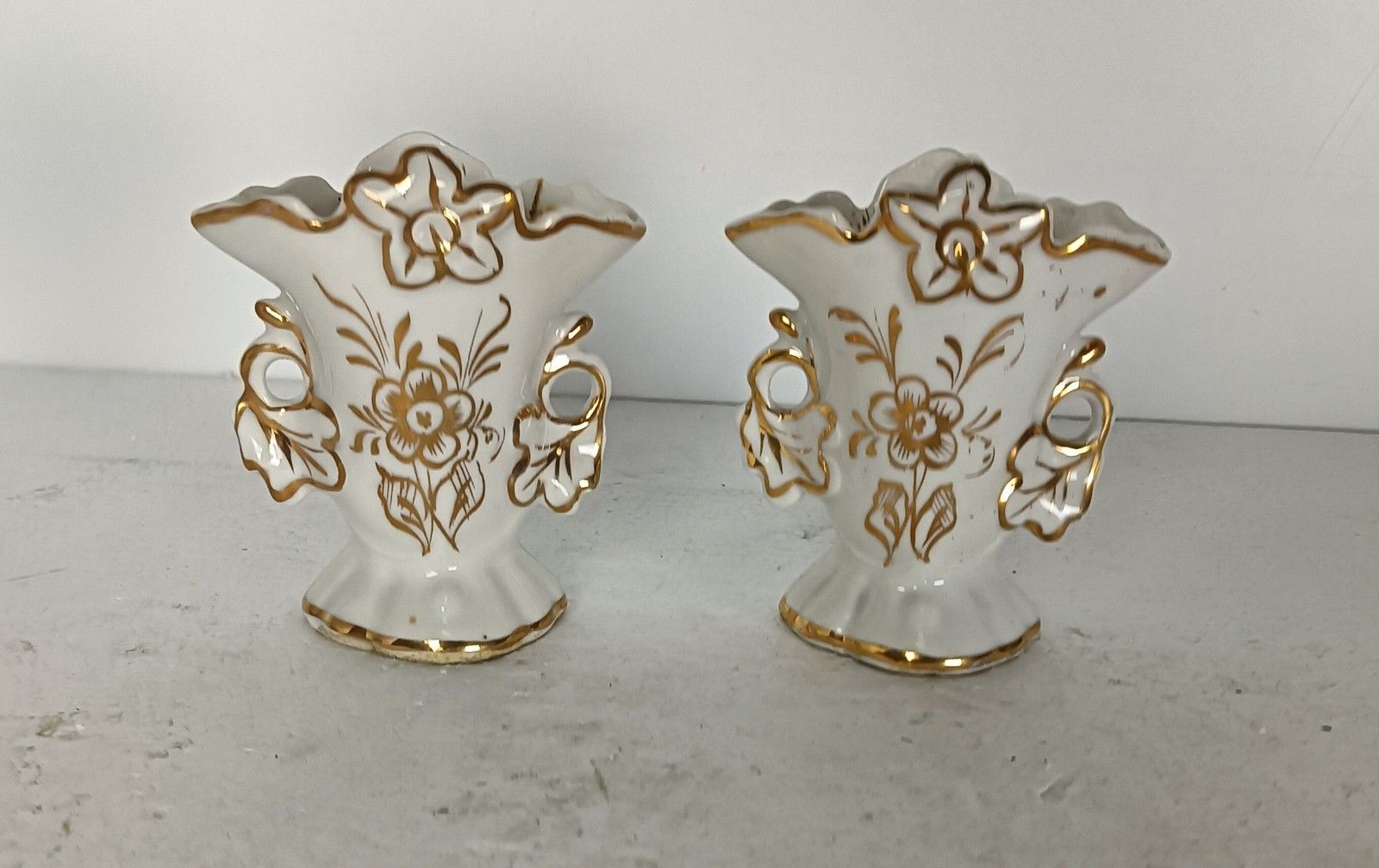 Couple Antique Vieux Paris Porcelain Fan Flair Bridal Vases  France photo Home Decor