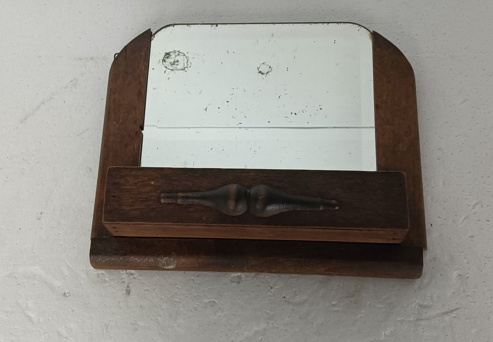 Antique Small Wall Hanging Comb Shaving Cabinet Wood Beveled Glass photo for sale