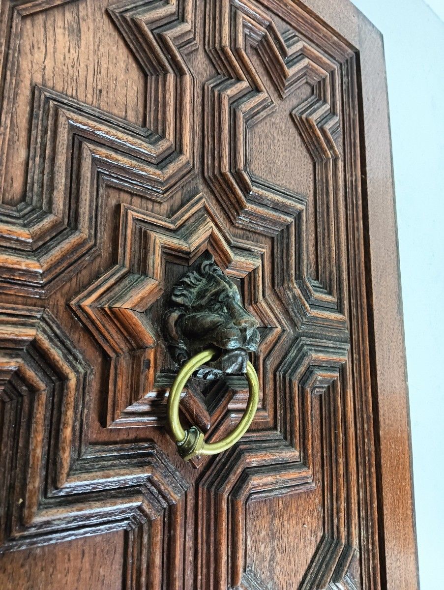 photo for sale Antique Cabinet Doors Pair Ornate Carved Wood Lion Heads Rings Reclaimed Archite