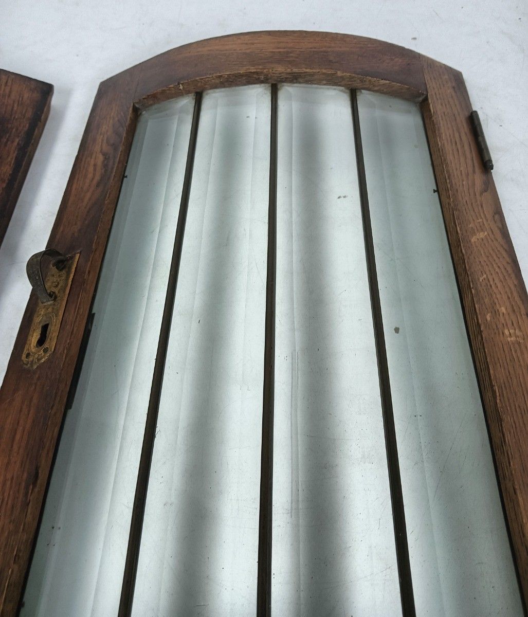 Antique Small Cabinet Doors Pair Beveled Glass Carved Wood Bentwood Wow photo for sale