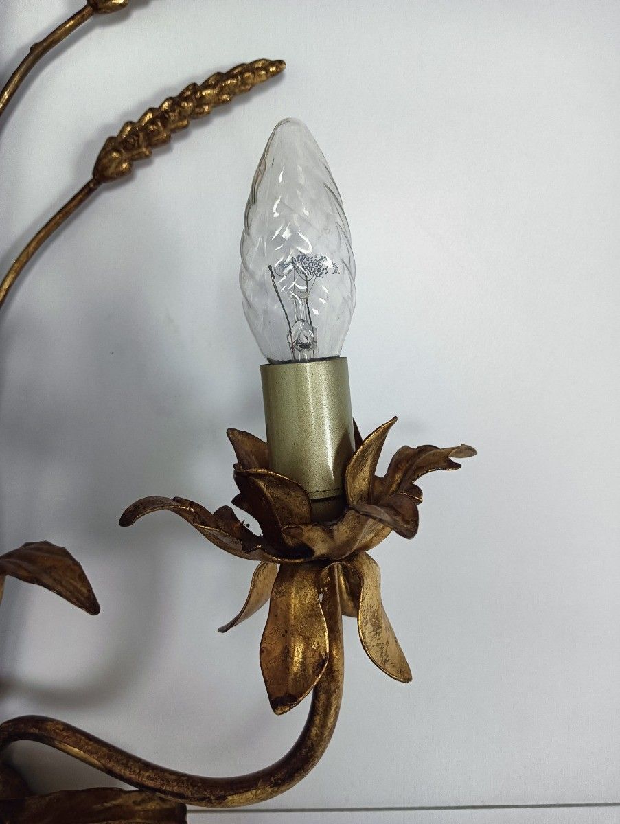 Gilt Metal Sheaf Of Wheat Wall Lamp Sconce By Hans Kogl, 1970s Large photo Lighting