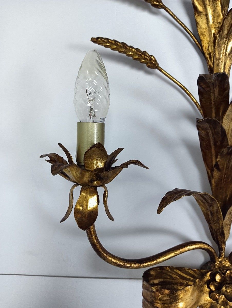 Gilt Metal Sheaf Of Wheat Wall Lamp Sconce By Hans Kogl, 1970s Large photo vintage