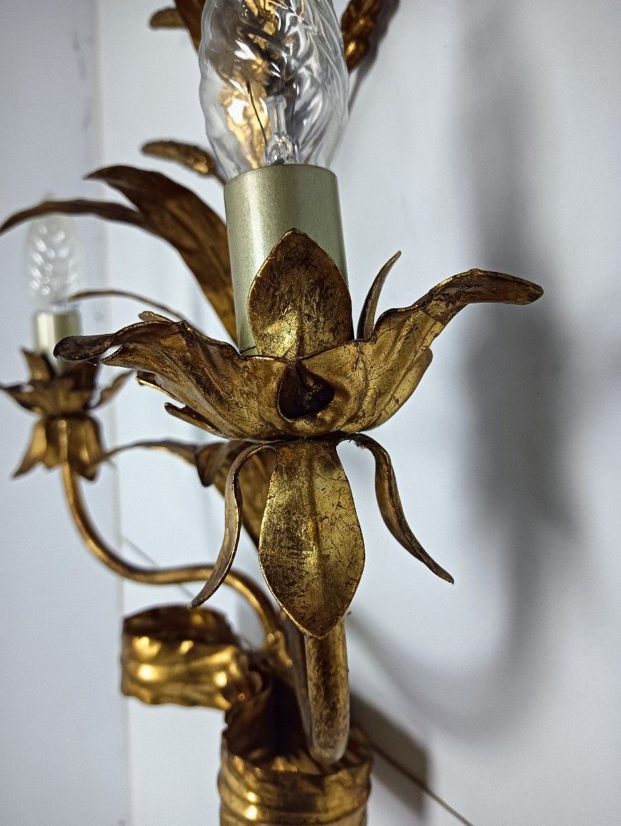photo furniture Gilt Metal Sheaf Of Wheat Wall Lamp Sconce By Hans Kogl, 1970s Large