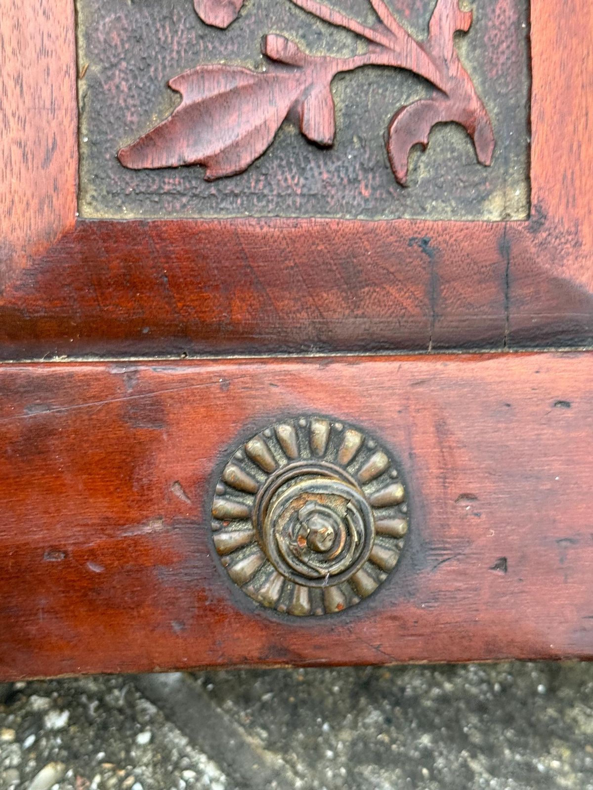 151.0 Antique Victorian Carved Wooden Coal Scuttle Brass Mount Fireside Storage Box photo