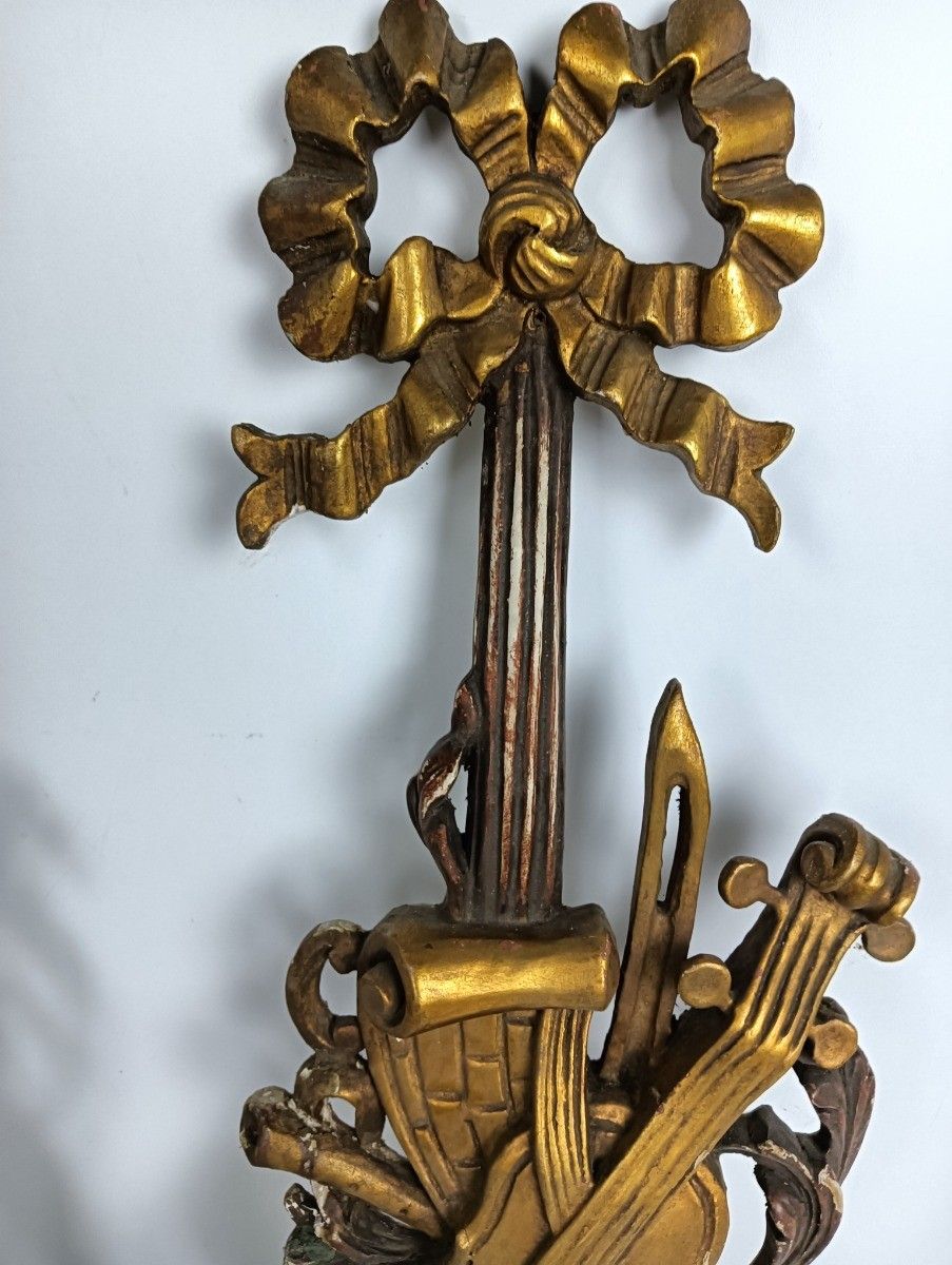 photo furniture Large Pair  Wall Sconces Lamps Sheaf Of Wheat Antique Wood Musical Instrument Ho