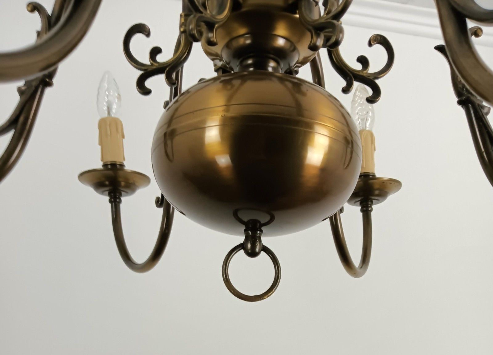 Flemish Dutch Chandelier 6 Arms Lights Brass  Vintage Barn Farmhouse Fixture photo vinterior