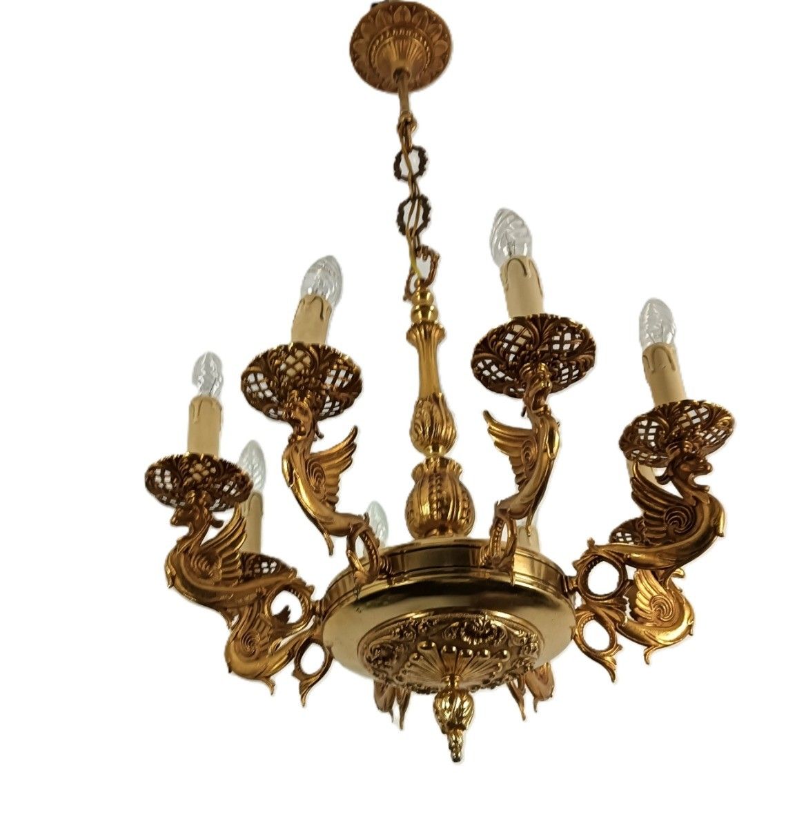 Gothic Ornate Brass 8 Arms Lights Chandelier Revival Dragons Griffins