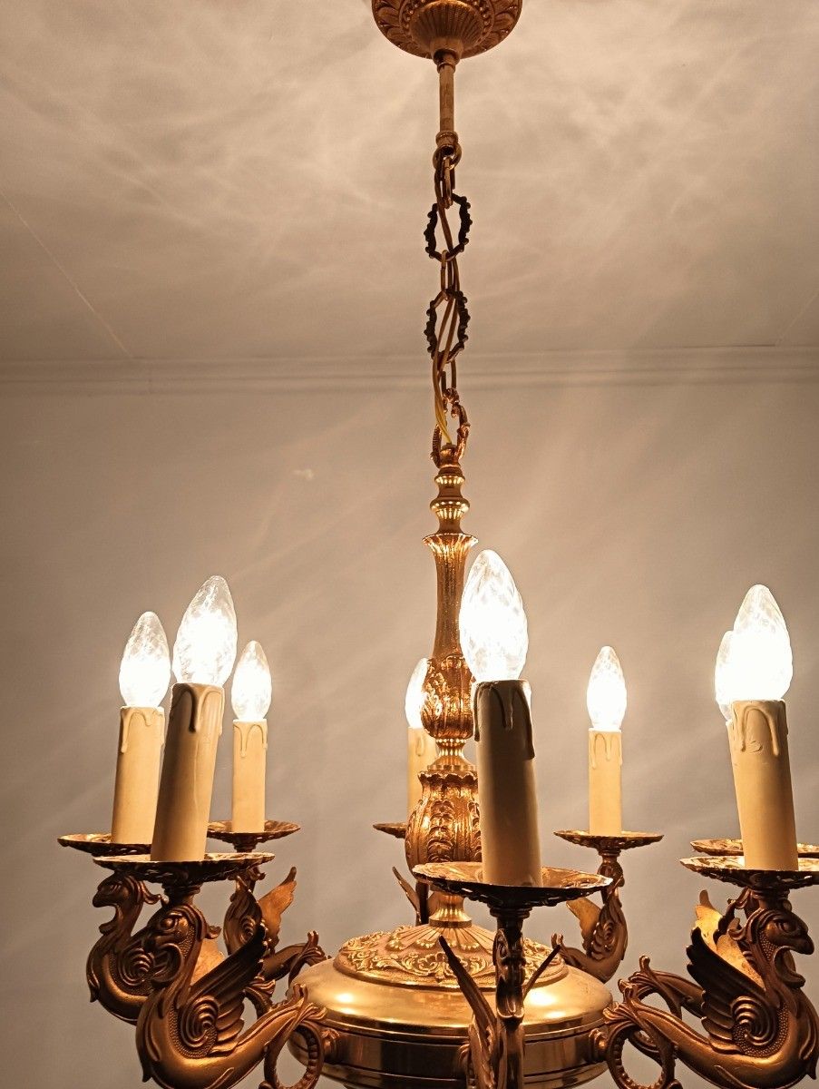 photo for sale Gothic Ornate Brass 8 Arms Lights Chandelier Revival Dragons Griffins