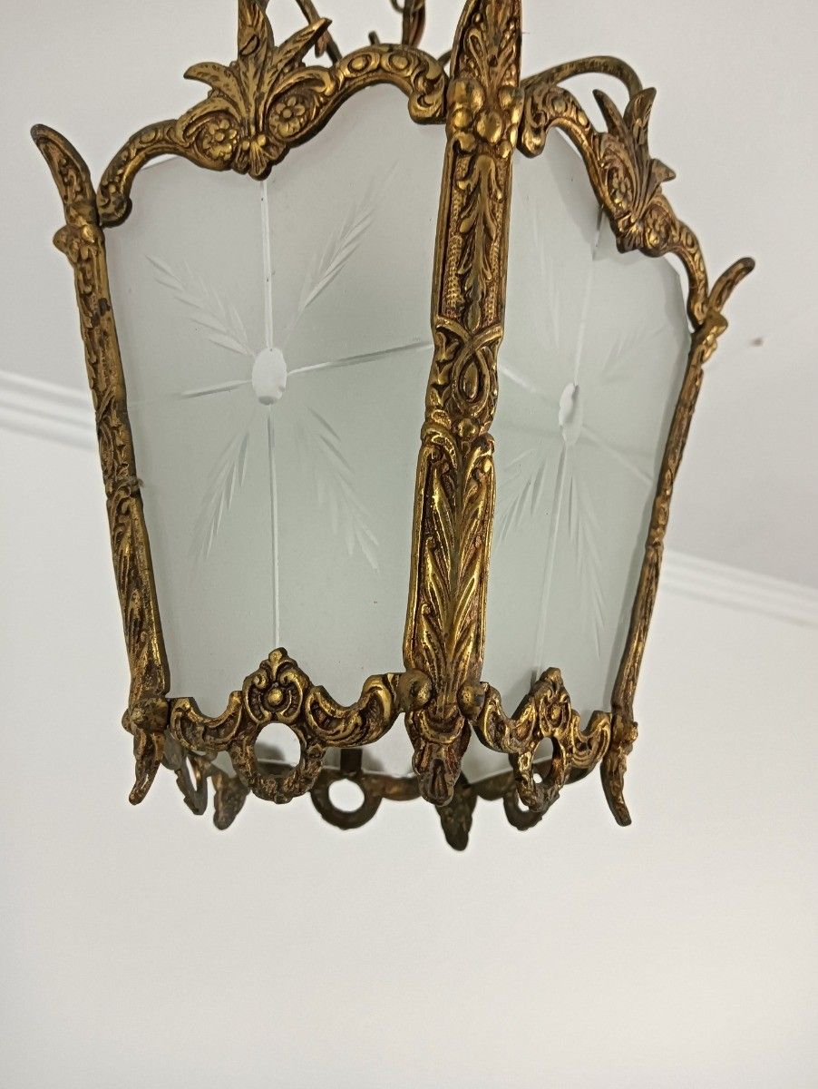 Hall Lamp Chandelier Etched  Glass  Vintage Hanging Light 1 Light Fixture photo 268.0