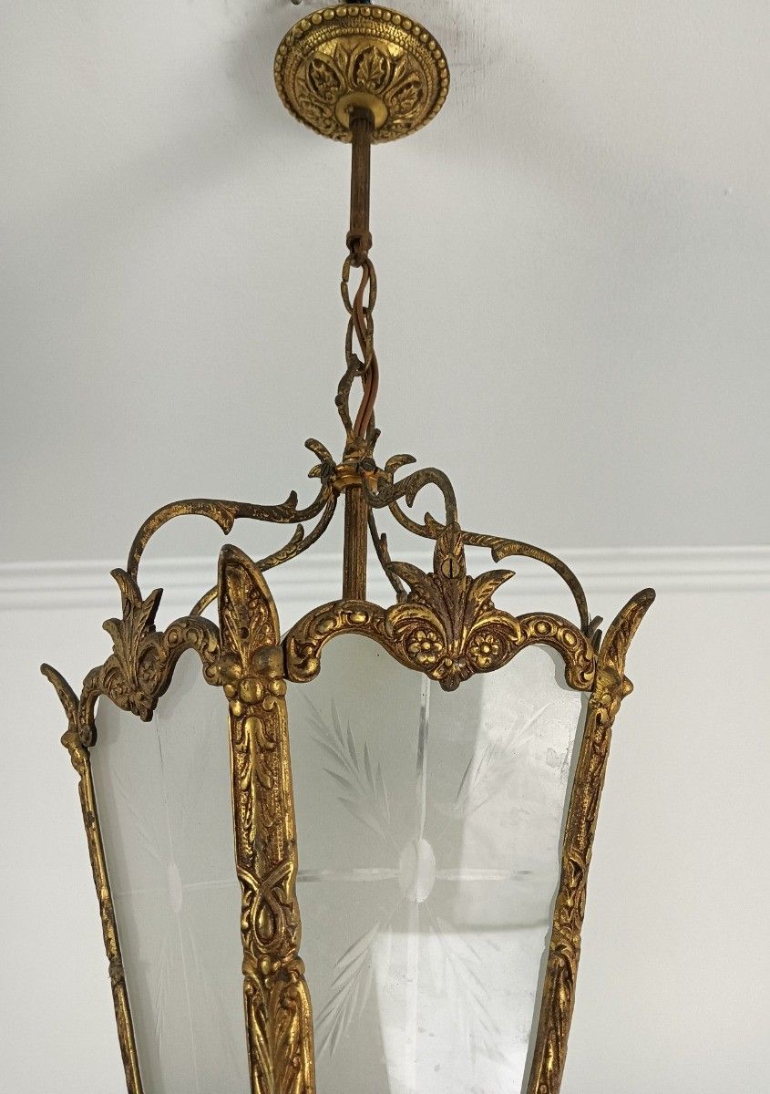 Hall Lamp Chandelier Etched  Glass  Vintage Hanging Light 1 Light Fixture photo vinterior