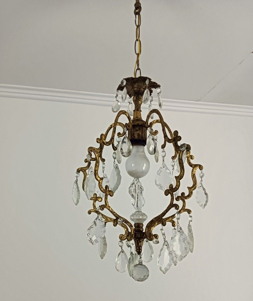 Vintage Chandelier Pendant Hall Lamp Crystal Prisms 1 Light Ceiling Fixture photo Lighting