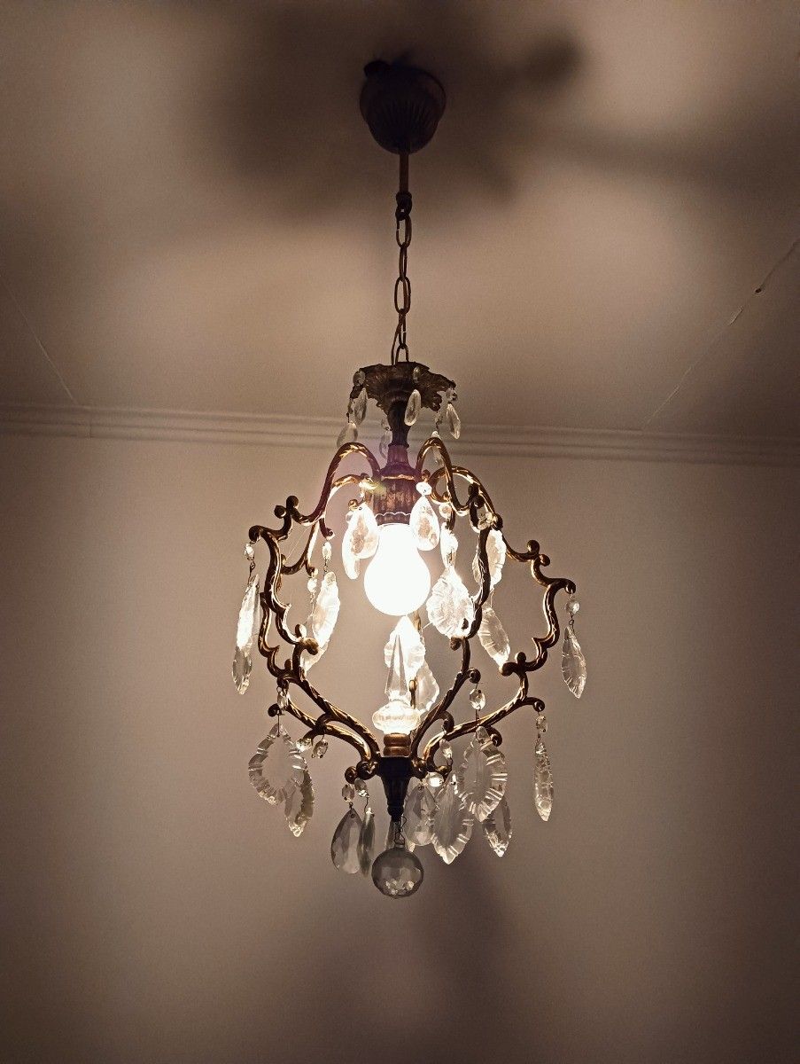 Vintage Chandelier Pendant Hall Lamp Crystal Prisms 1 Light Ceiling Fixture photo buy