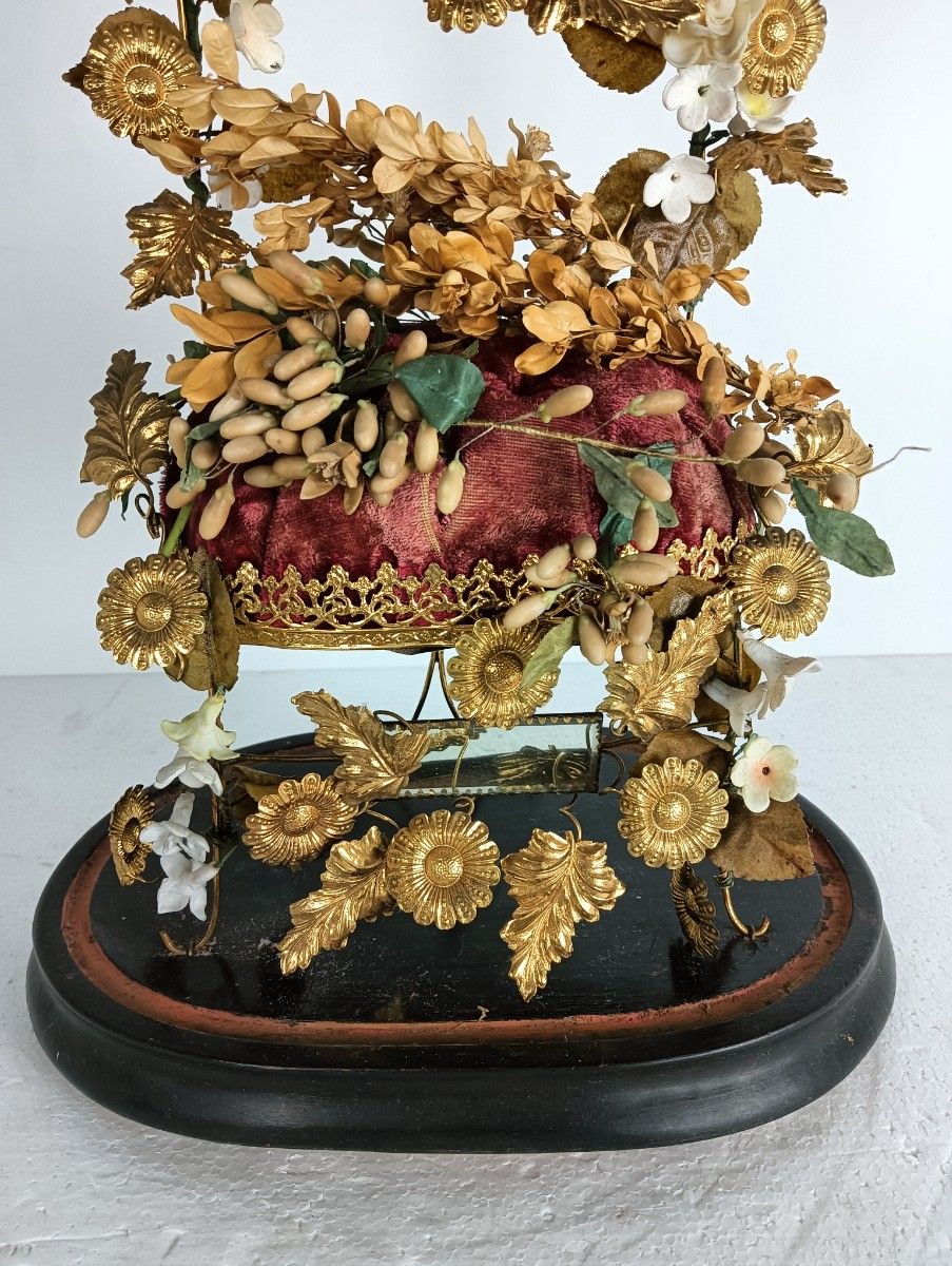 Oval Antique 1800s Victorian French Bridal Wedding Glass Dome Gold Ormulu Gilt B photo Home Decor