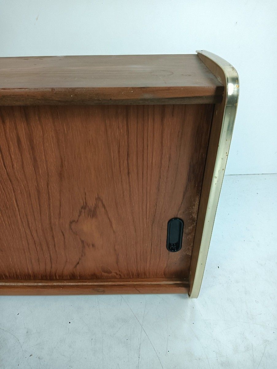 Vintage Mid Century Scandinavian Style Teak Wood Messing Medicine Apothecary Cab photo for sale