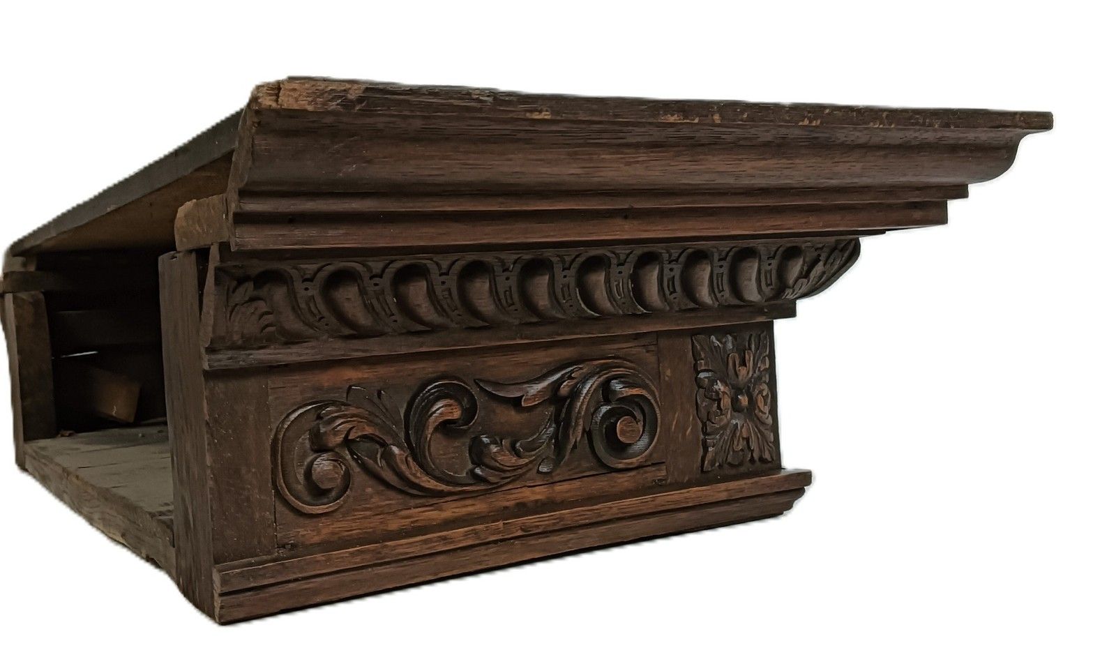 Large French Hand Carved Wood Pediment Ornate Finial Architectural Decorative Re photo for sale