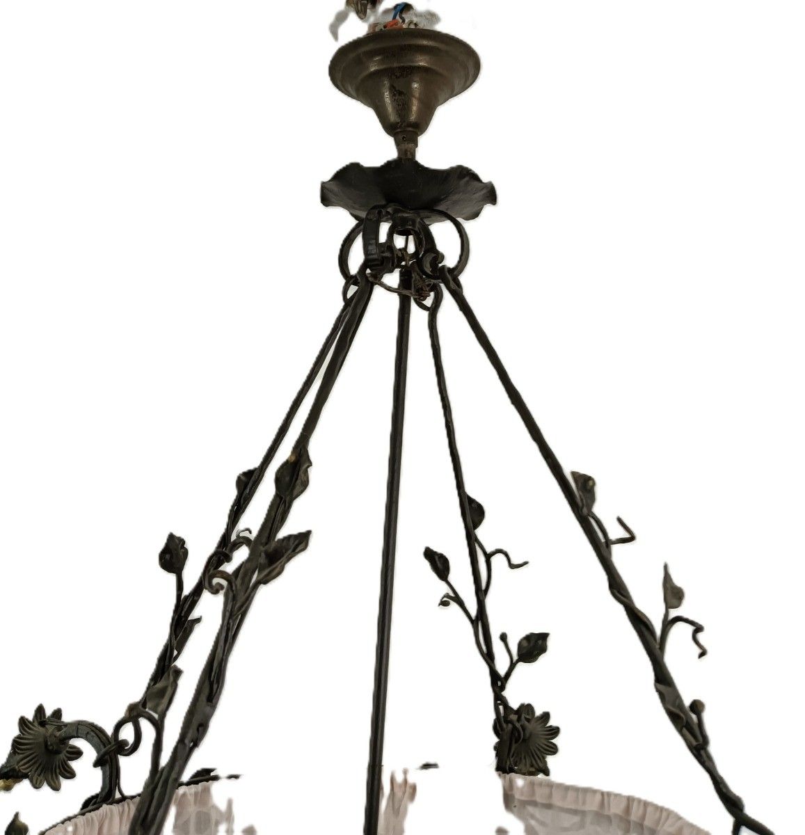 Antique Wrought Cast Iron Decorative Art Deco Chandelier Flowers  Van Boeckel St photo Lighting