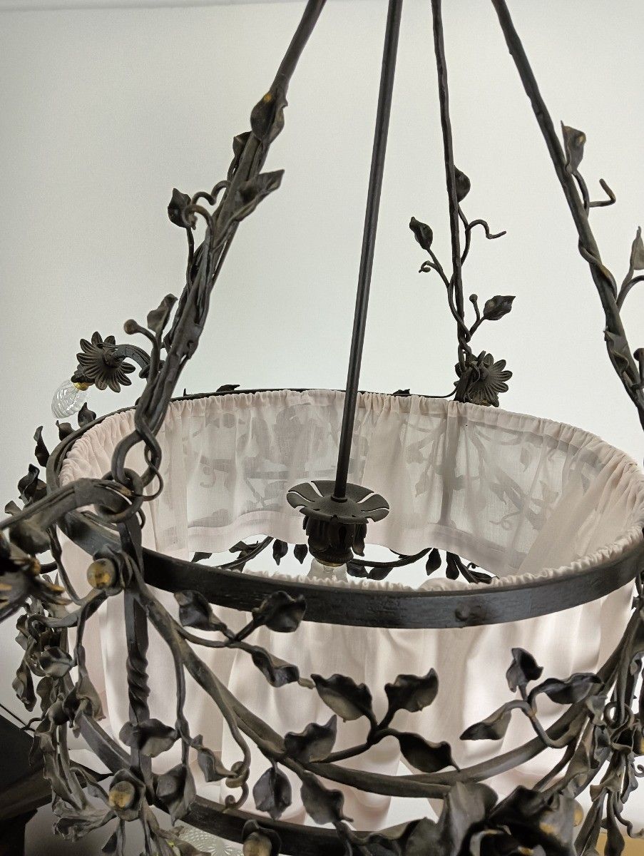 Antique Wrought Cast Iron Decorative Art Deco Chandelier Flowers  Van Boeckel St photo buy