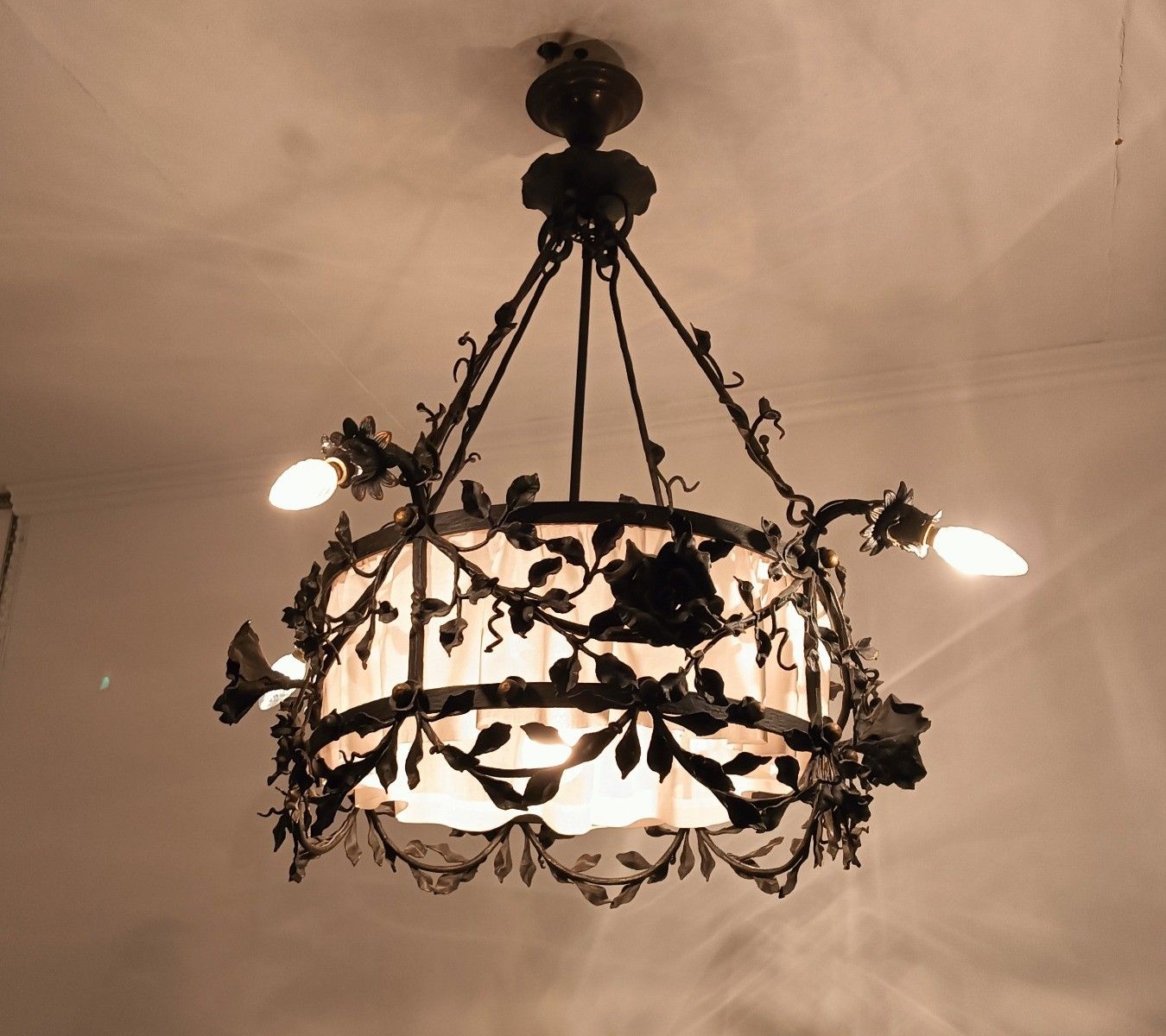 photo furniture Antique Wrought Cast Iron Decorative Art Deco Chandelier Flowers  Van Boeckel St