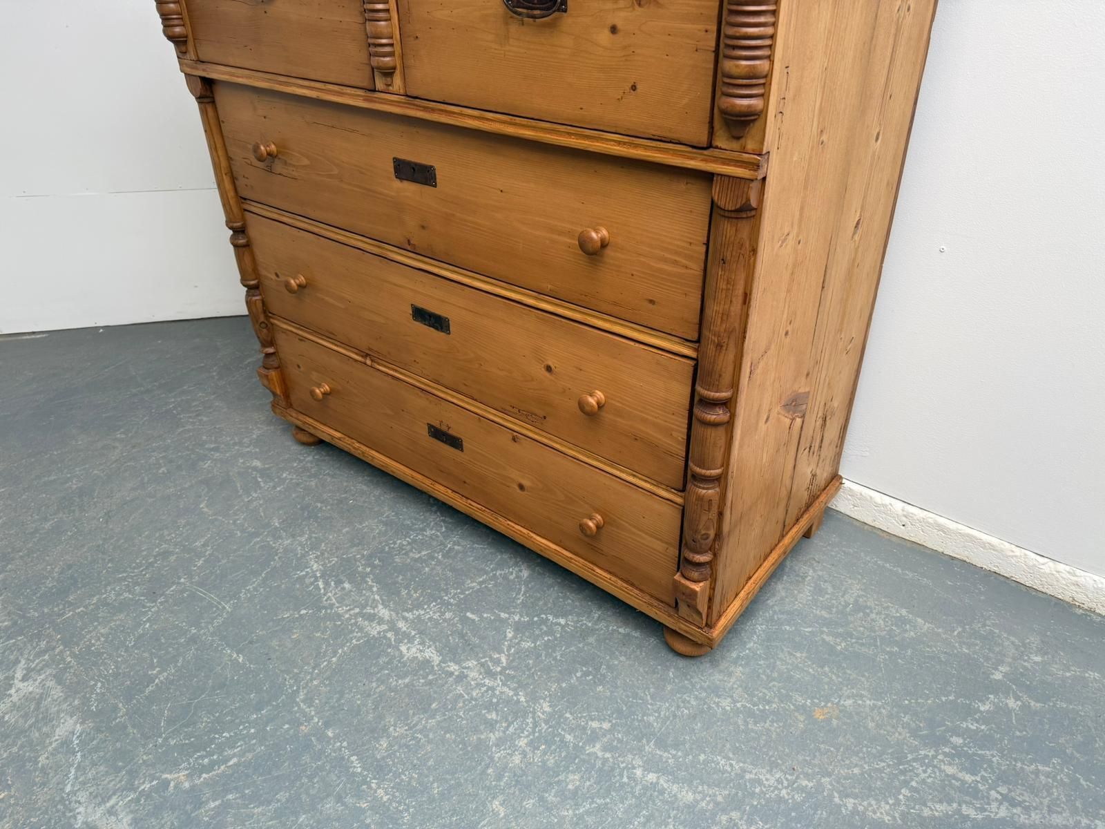A Massive Antique Pine Genuine Hungarian Waxed 5 Drawer Chest Of Drawers photo for sale