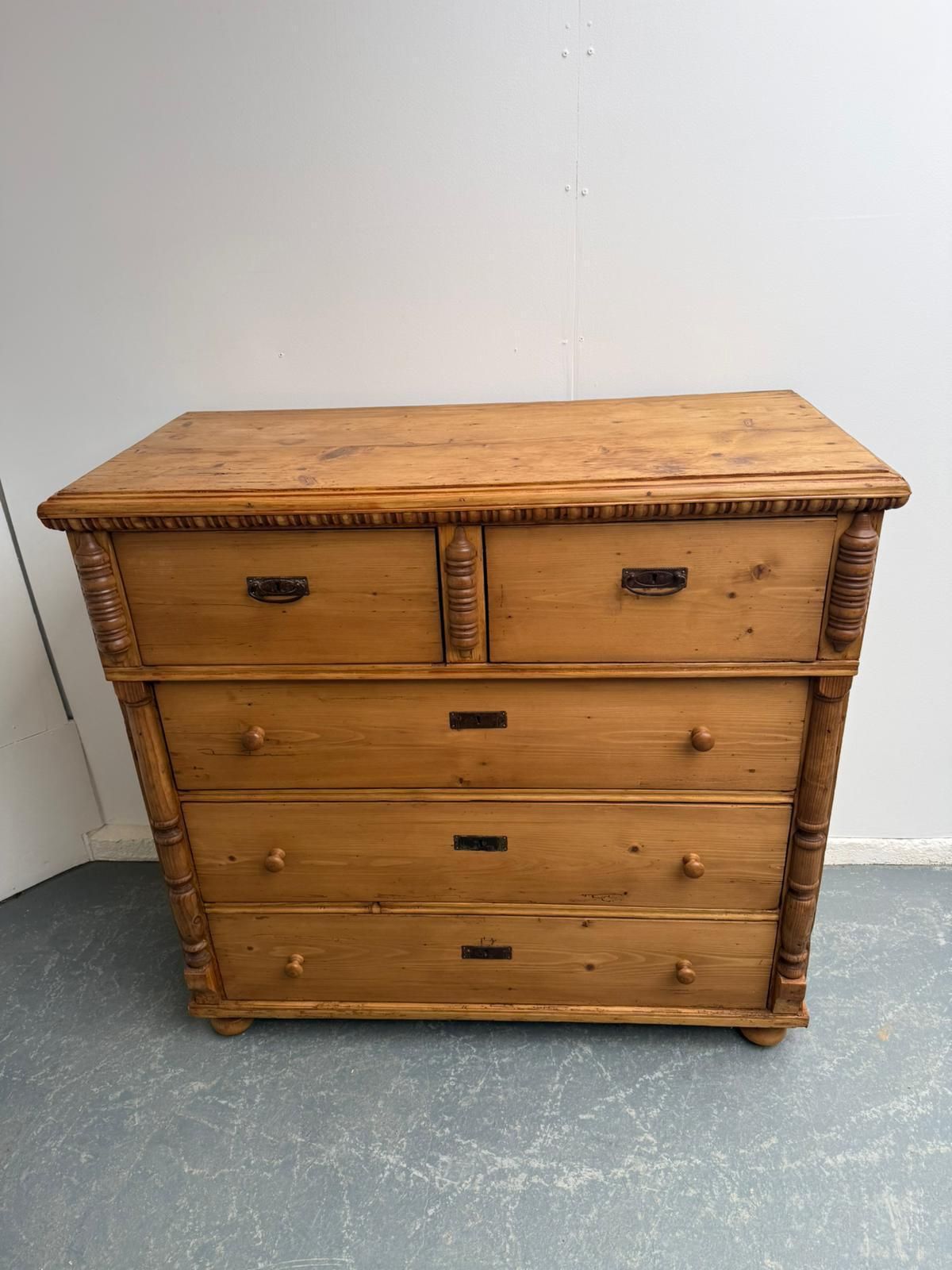 795.0 A Massive Antique Pine Genuine Hungarian Waxed 5 Drawer Chest Of Drawers photo