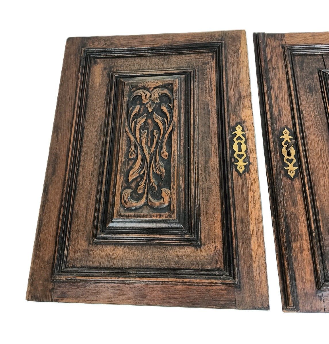 Pair French Hand Carved Wooden  Door Panels Reclaimed Architectural  Antique Imp photo 268.0