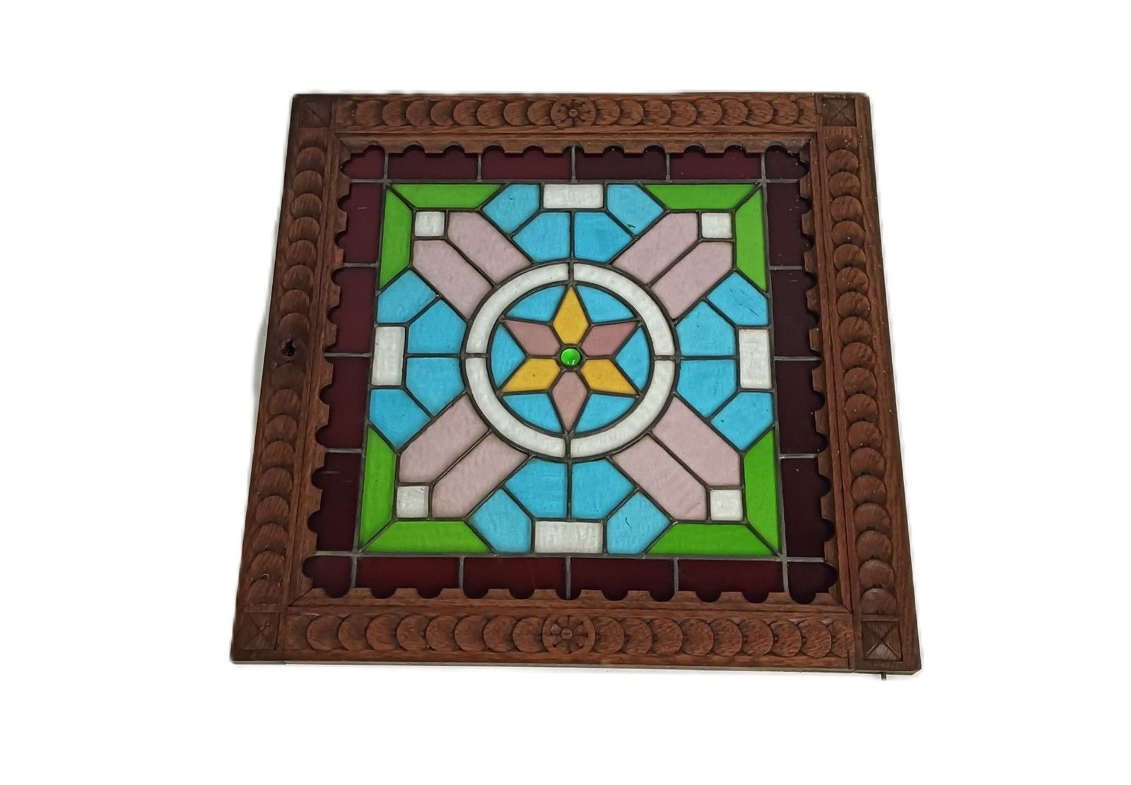 Antique Wooden Leaded Glass Prairie Style Door Panel Salvaged Reclaimed Architec