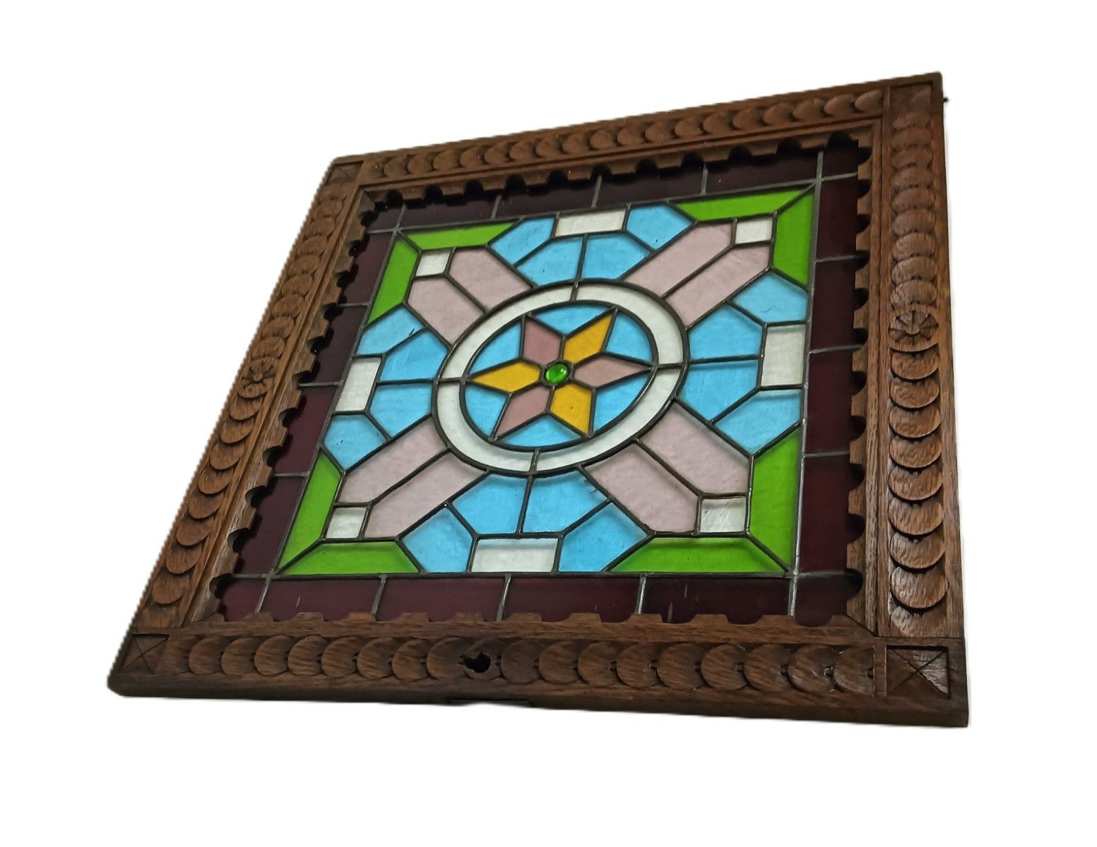 Antique Wooden Leaded Glass Prairie Style Door Panel Salvaged Reclaimed Architec photo furniture