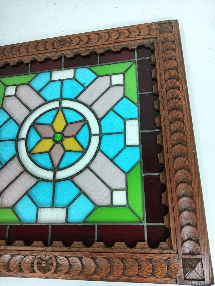 Antique Wooden Leaded Glass Prairie Style Door Panel Salvaged Reclaimed Architec photo 246.0