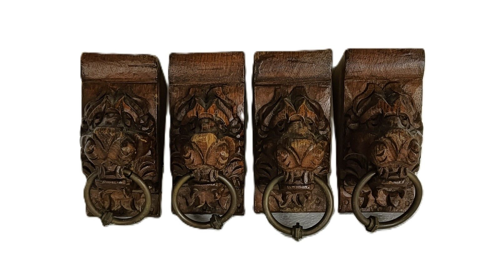 Antique Set Of 4 Corbels Hand Carved Wood Pediments Architectural Lion Heads Wit photo Home Decor