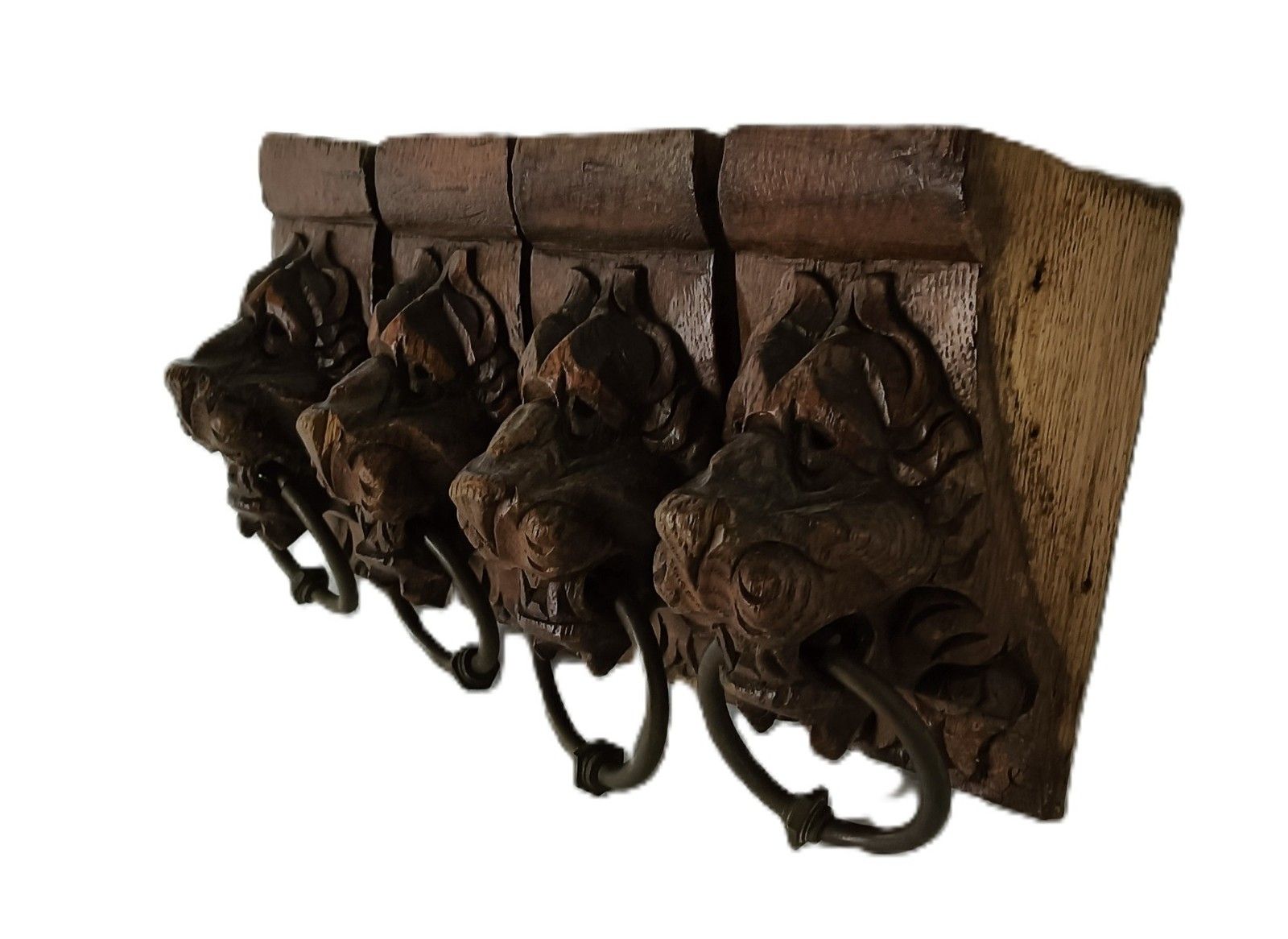 Antique Set Of 4 Corbels Hand Carved Wood Pediments Architectural Lion Heads Wit photo 268.0