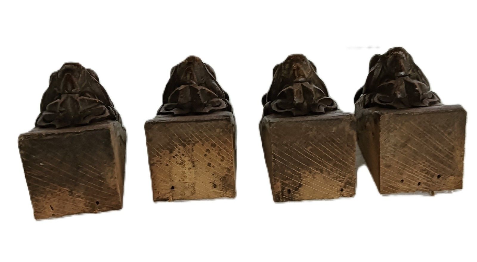Antique Set Of 4 Corbels Hand Carved Wood Pediments Architectural Lion Heads Wit photo buy