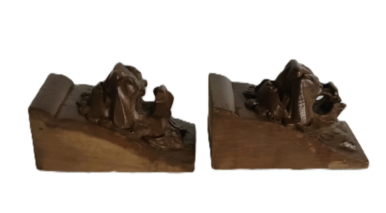 Antique  Pair Corbels Hand Carved Wood Pediments Architectural Lion Heads  Trims photo vinterior
