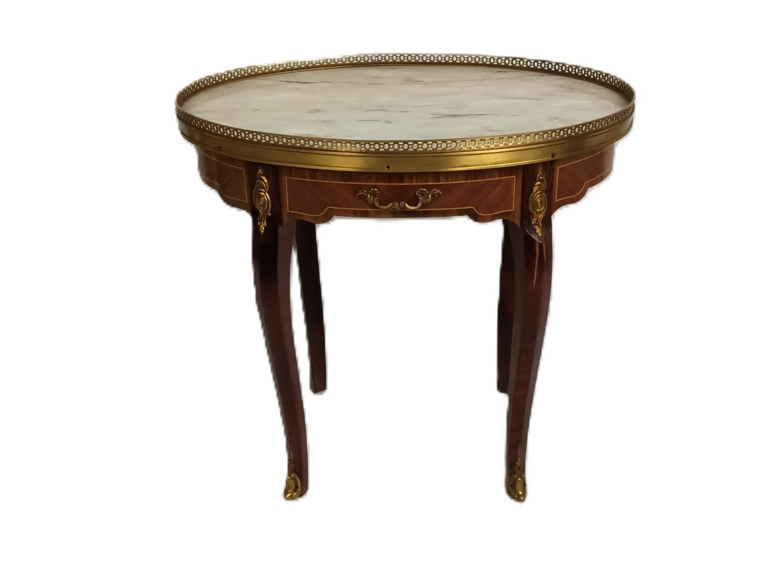 Vintage Italian Inlay Marquetry Wood Hallway Table Marble Top Brass Trims photo furniture